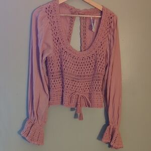 Free People Pink Crochet Blouse